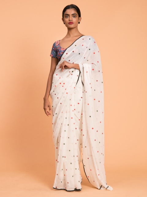 

Suta White Polka Print Cotton Saree