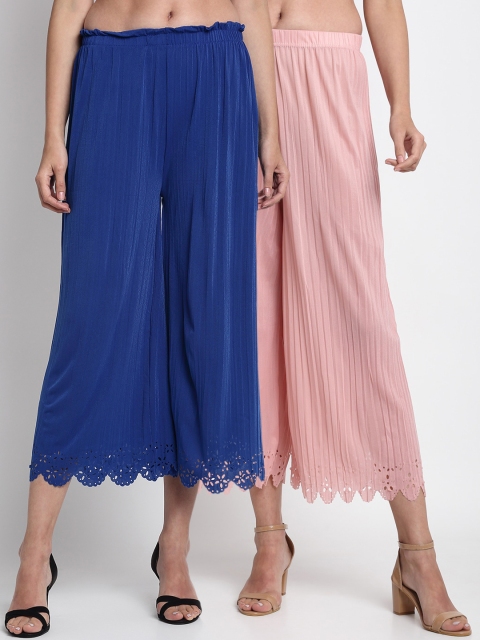 

NEUDIS Women Pack Of 2 Blue & Pink Regular Fit Solid Culottes