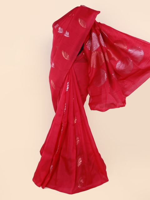 

Pothys Pink & Silver-Toned Art Silk Woven Design Kanjeevaram Saree