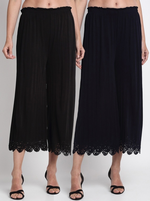 

NEUDIS Women Pack Of 2 Black & Navy Blue Regular Fit Solid Culottes