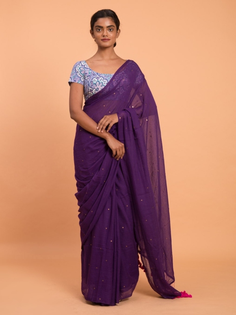 

Suta Purple Embellished Pure Cotton Saree