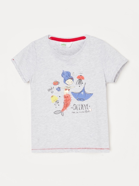 

Bossini Girls Grey Melange Printed Applique Top