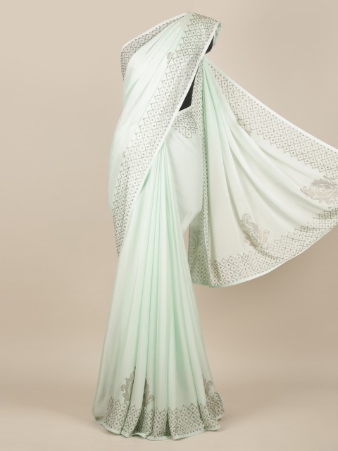 

Pothys Green Solid Pure Georgette Saree