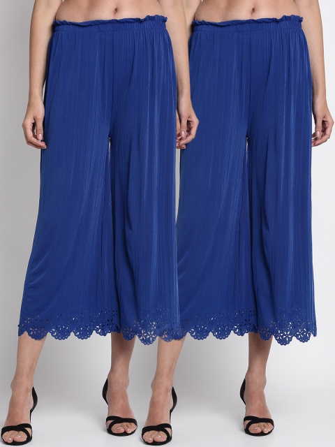 

NEUDIS Women Pack Of 2 Hem Design Wide Leg Palazzos, Blue