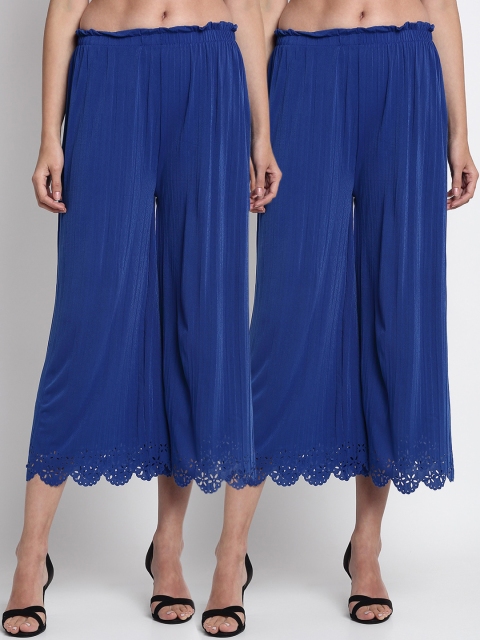 

NEUDIS Women Pack of 2 Blue Regular Fit Solid Culottes