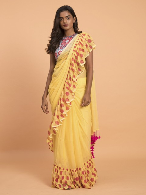 

Suta Yellow Solid Pure Cotton Handloom Saree