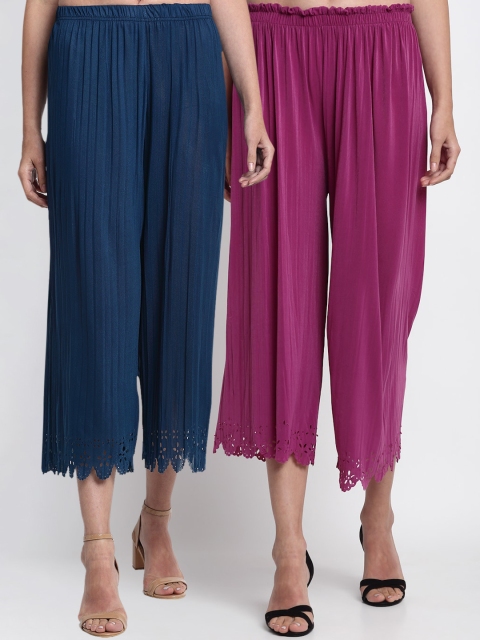 

NEUDIS Women Pack Of 2 Solid Palazzos, Teal
