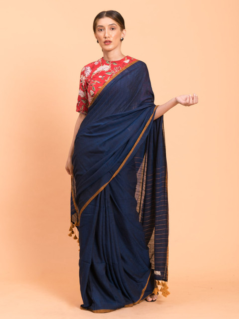 

Suta Navy Blue Solid Saree