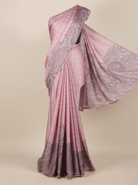 

Pothys Pink Printed Pure Georgette Saree