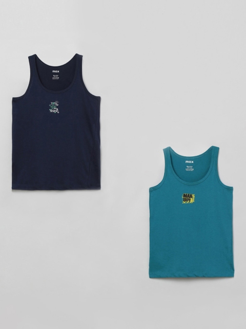 

max Boys Pack Of 2 Solid Basic Innerwear Vests, Navy blue