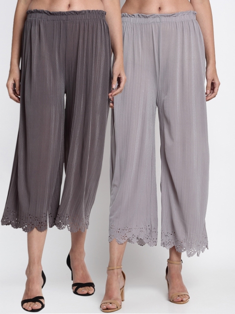

NEUDIS Women Pack Of 2 Regular Fit Solid Culottes, Grey