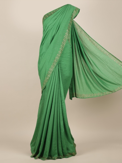 

Pothys Green Solid Pure Georgette Saree