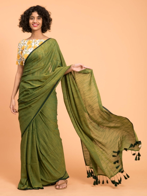 

Suta Olive Green Viscose Rayon Saree