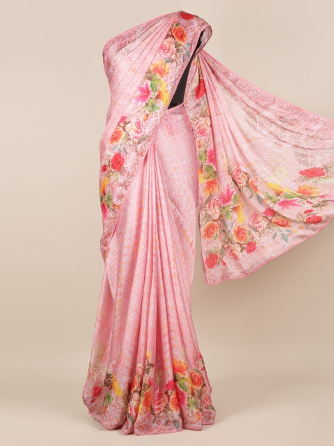 

Pothys Pink Printed Pure Georgette Saree