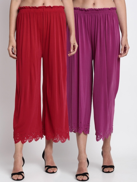 

NEUDIS Women Pack Of 2 Regular Fit Solid Culottes, Purple