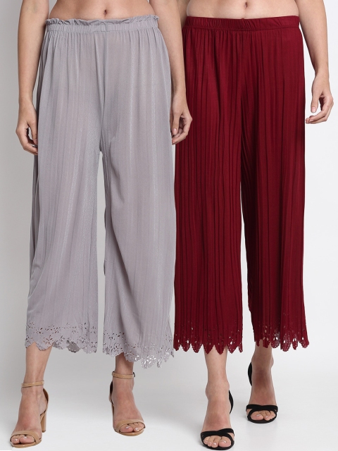 

NEUDIS Women Pack Of 2 Regular Fit Solid Culottes, Maroon