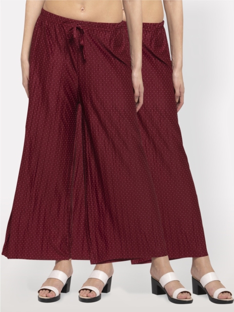 

NEUDIS Women Pack Of 2 Maroon Printed Wide Leg Palazzos