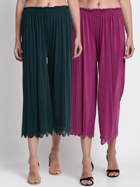 

NEUDIS Women Green & Purple Regular Fit Solid Culottes