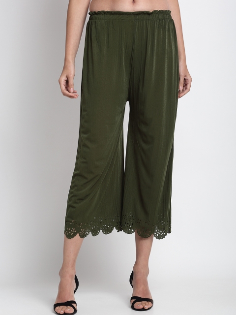 

NEUDIS Women Olive Green Solid Pleated Culottes