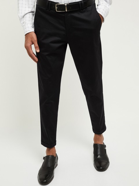 

max Men Black Regular Fit Solid Regular Trousers