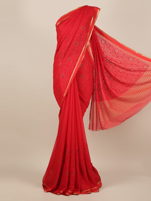 

Pothys Red Embroidered Pure Chiffon Saree