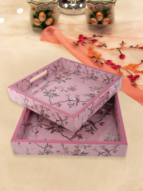 

Tistabene Set Of 2 Pink & Brown Printed Trays