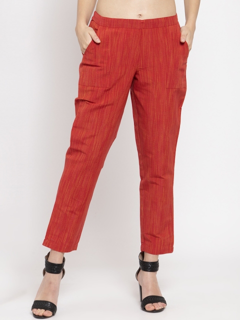 

Ayaany Women Rust Red Regular Fit Self Design Cargos