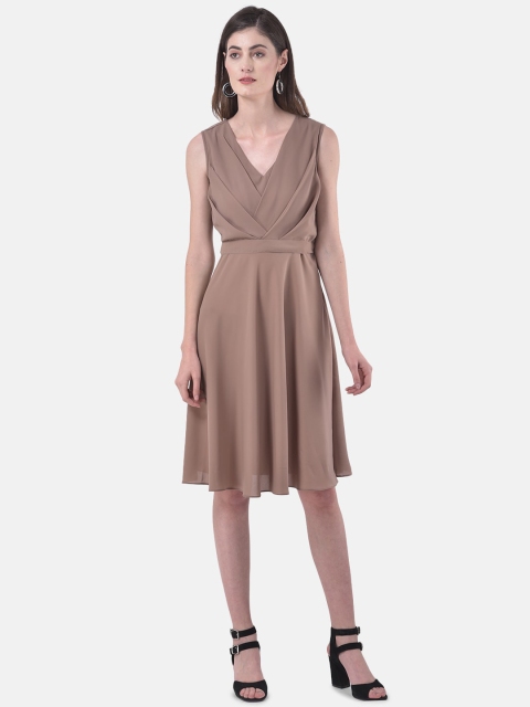 

Eavan Women Camel Brown Solid Fit and Flare Dress