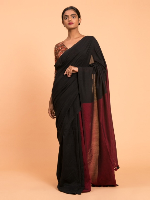 

Suta Red Wine & Black Colourblocked Saree