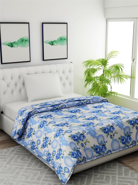 

Salona Bichona White & Blue Floral AC Room 120 GSM Single Bed Comforter