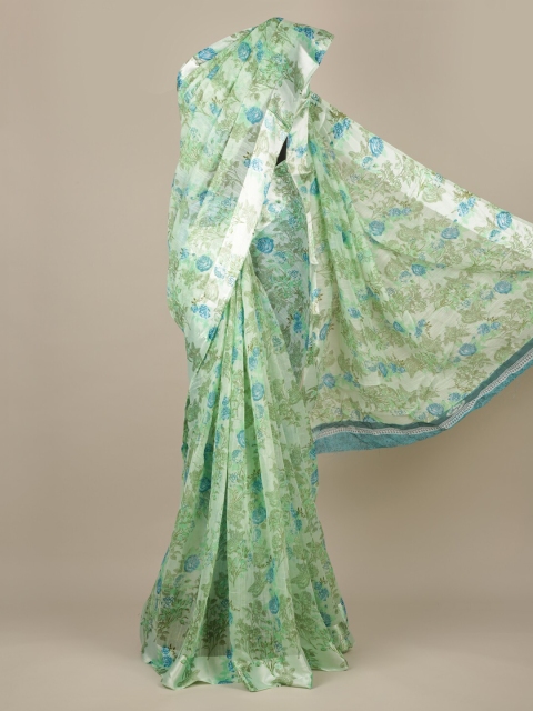 Pothys Green Printed Jute Silk Saree