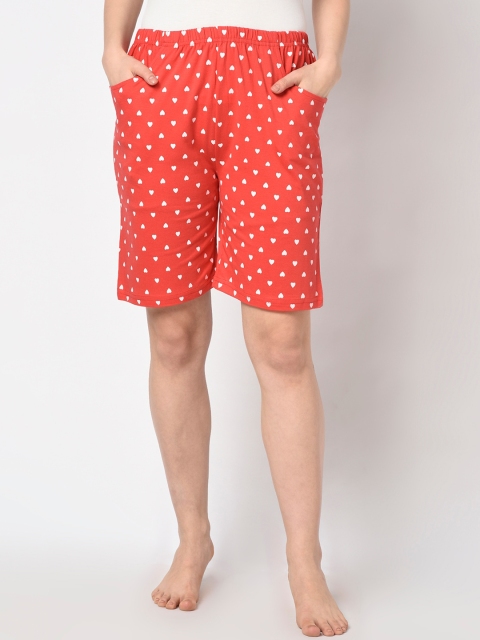 

Espresso Women Red Elastic Waist Heart Printed Pyjama Shorts