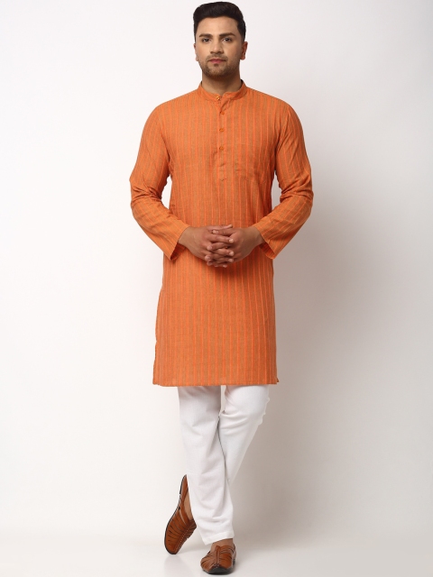 

NEUDIS Men Orange Striped Handloom Kurta