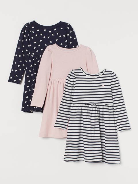 

H&M Girls 3-Pack Cotton Sustainable Dresses, Multi