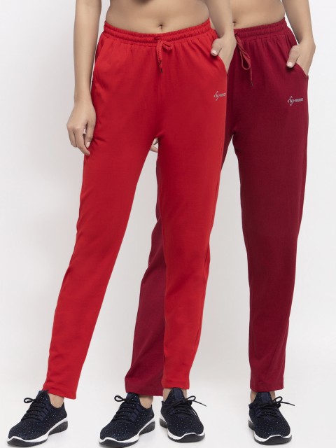 

NEUDIS Women Pack Of 2 Solid Straight-Fit Track Pants, Red