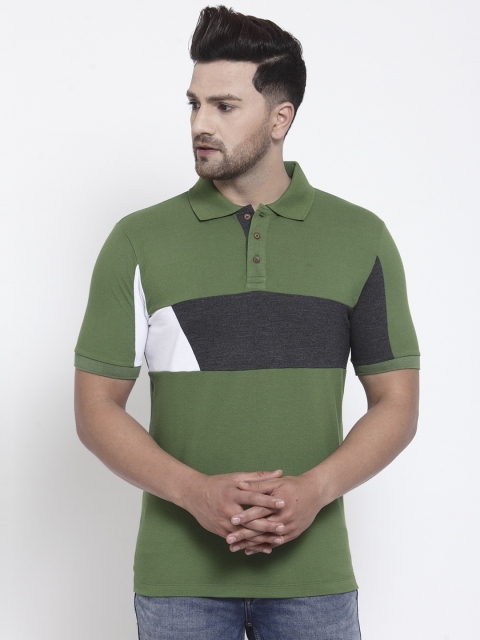 

Kalt Men Green Colourblocked Polo Collar T-shirt