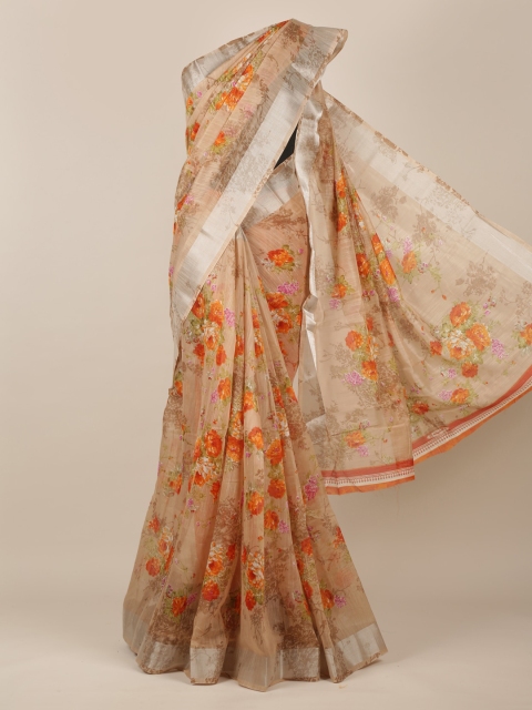 

Pothys Brown Printed Jute Silk Saree
