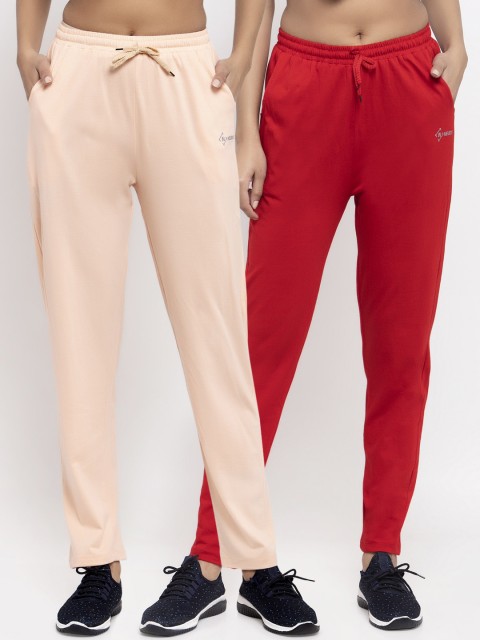 

NEUDIS Women Pack Of 2 Solid Straight-Fit Track Pants, Red