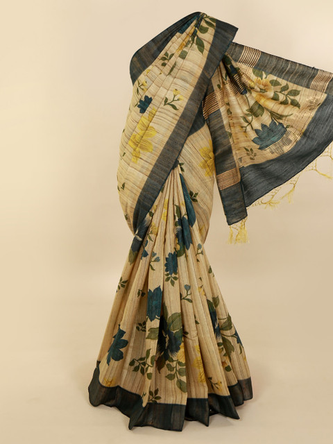 

Pothys Beige & Green Pure Silk Woven Design Saree