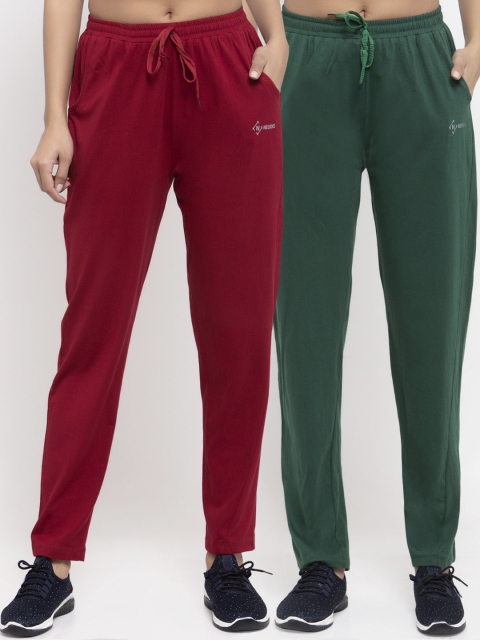 

NEUDIS Women Pack Of 2 Solid Track Pants, Maroon