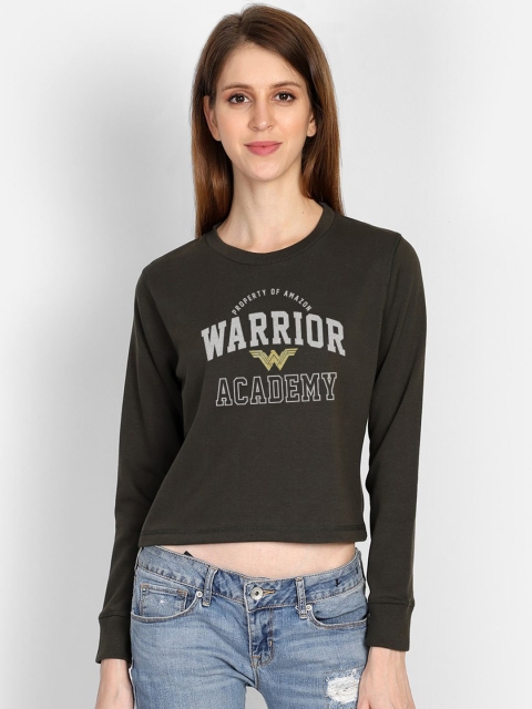 

Free Authority Wonder Woman Print Olive Crop Sweatshirt for Women