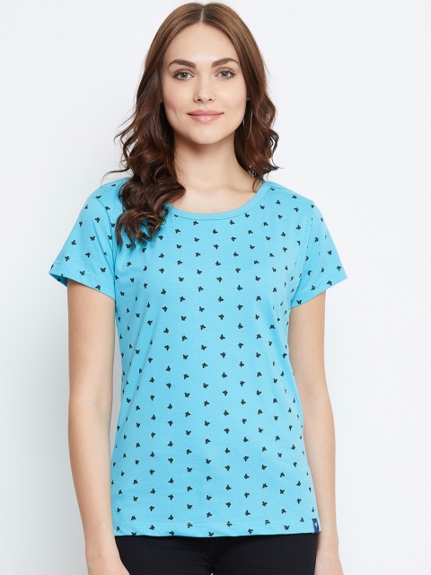 

NEVA Women Turquoise Blue Printed Round Neck T-shirt
