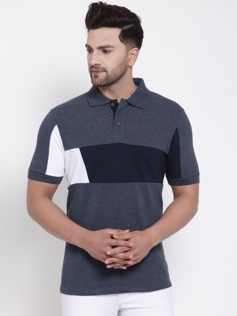 

Kalt Men Navy Blue Colourblocked Polo Collar T-shirt