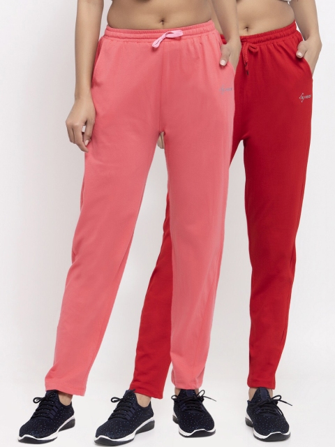 

NEUDIS Women Pack Of 2 Solid Track Pants, Red