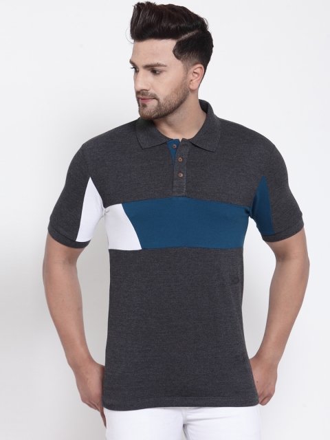 

Kalt Men Grey Colourblocked Polo Collar T-shirt