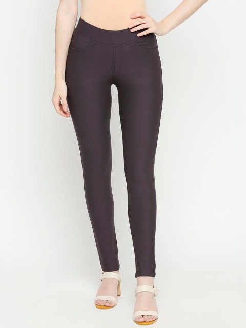 

PURPLE WATER Women Brown Solid Slim-Fit Jeggings