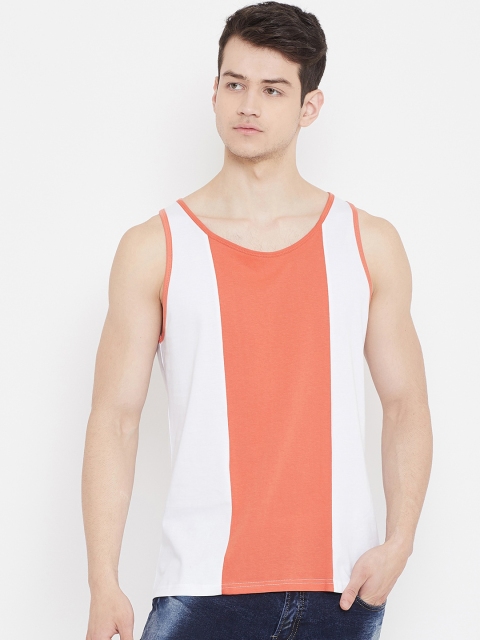 

Rodzen Men White & Peach Coloured Colourblocked Round Neck T-shirt