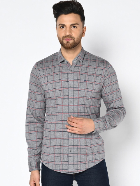 

Blackberrys Men Grey & Red Skinny Fit Checked Casual Shirt