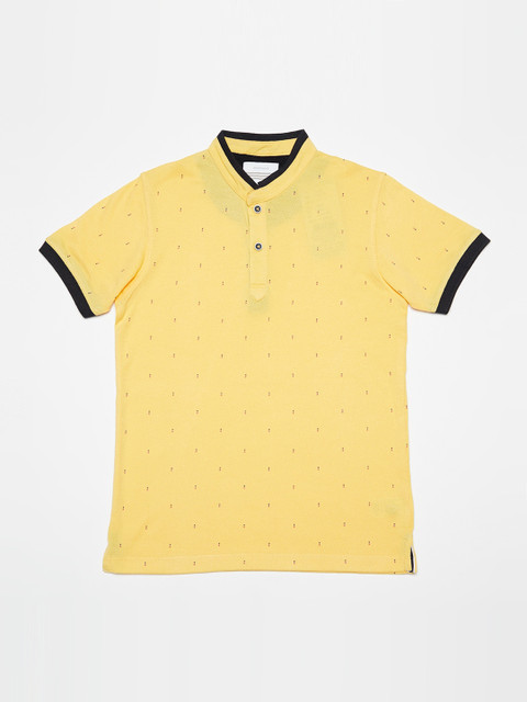 

Octave Boys Yellow Self Design Mandarin Collar T-shirt