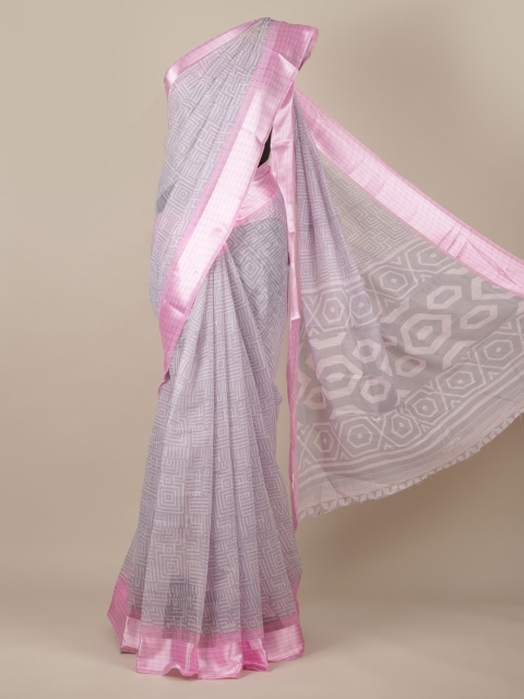

Pothys Grey Printed Jute Silk Saree